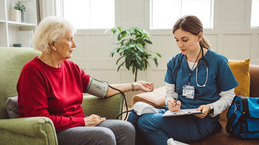 infirmière prenant la tension d'une patiente