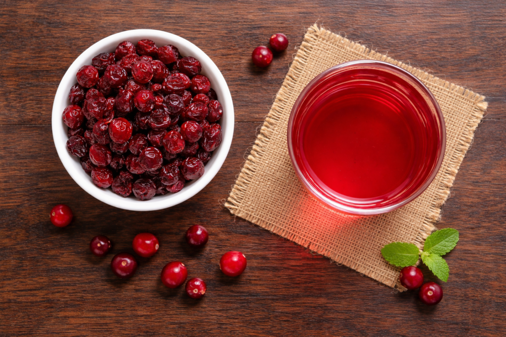 Photo d'un verre de jus de canneberges pour aider contre la cystite.