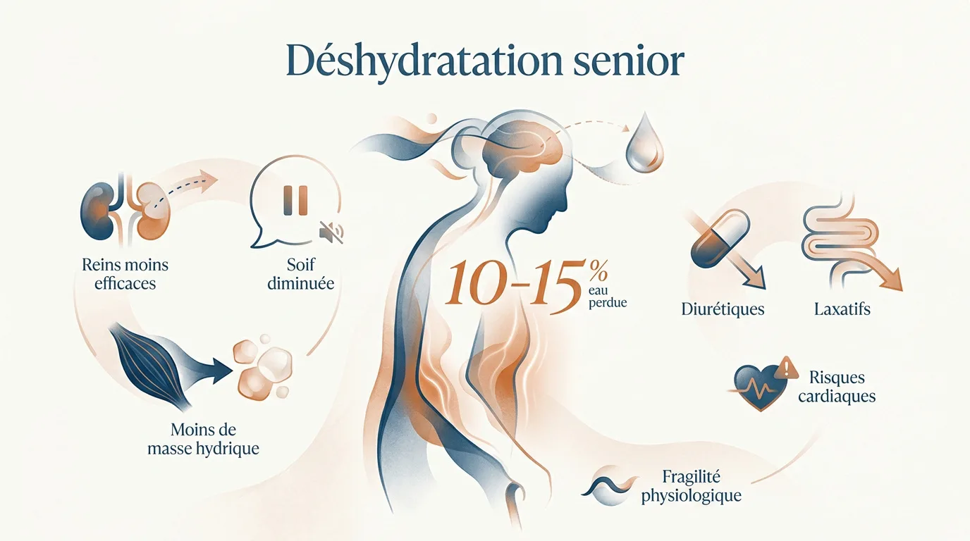 Illustration des causes physiologiques de la déshydratation chez les seniors