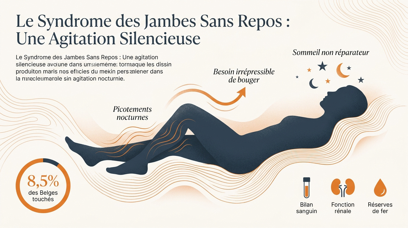 Illustration des sensations d'agitation et de picotements dans les jambes durant la nuit