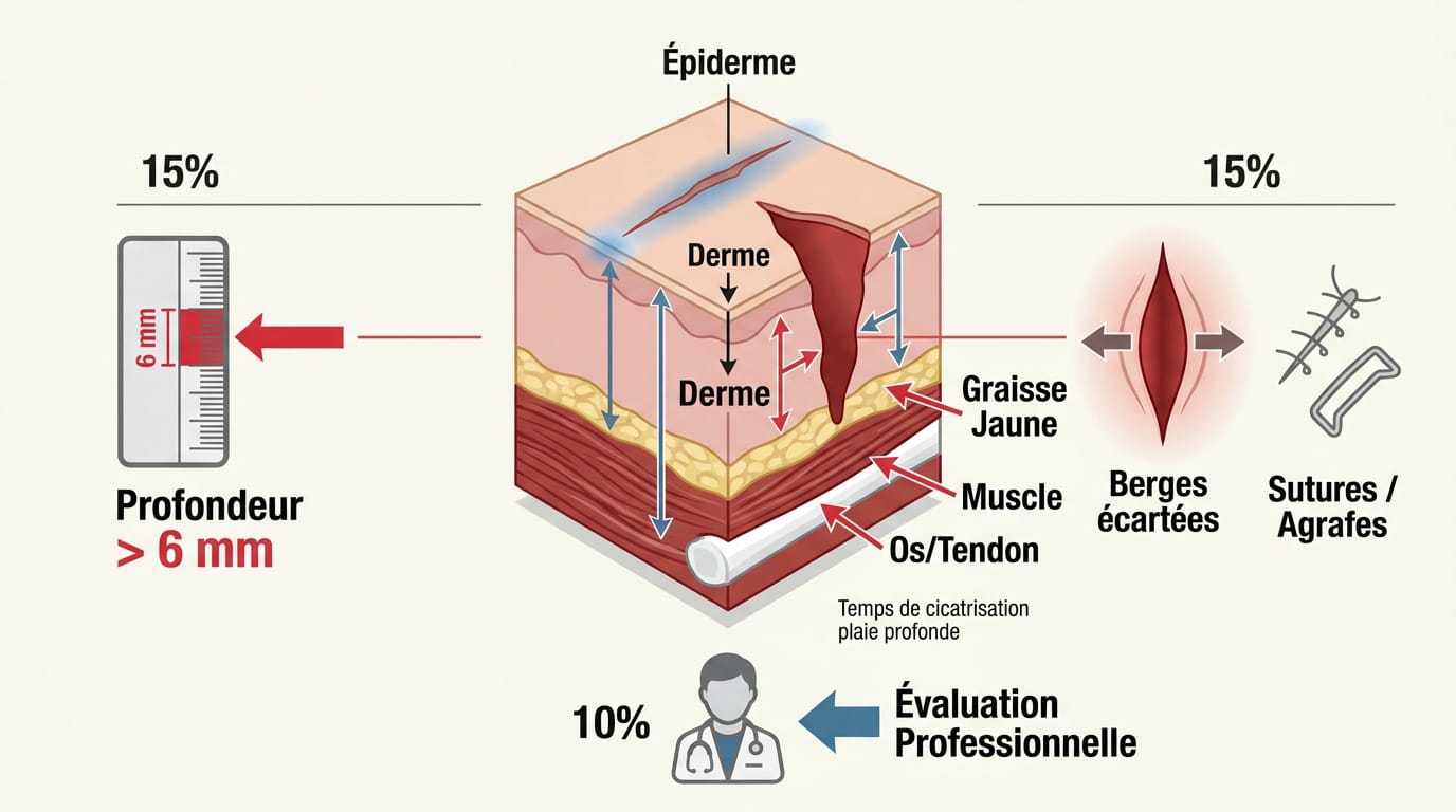 Examen médical d'une plaie profonde pour évaluer l'atteinte des tissus