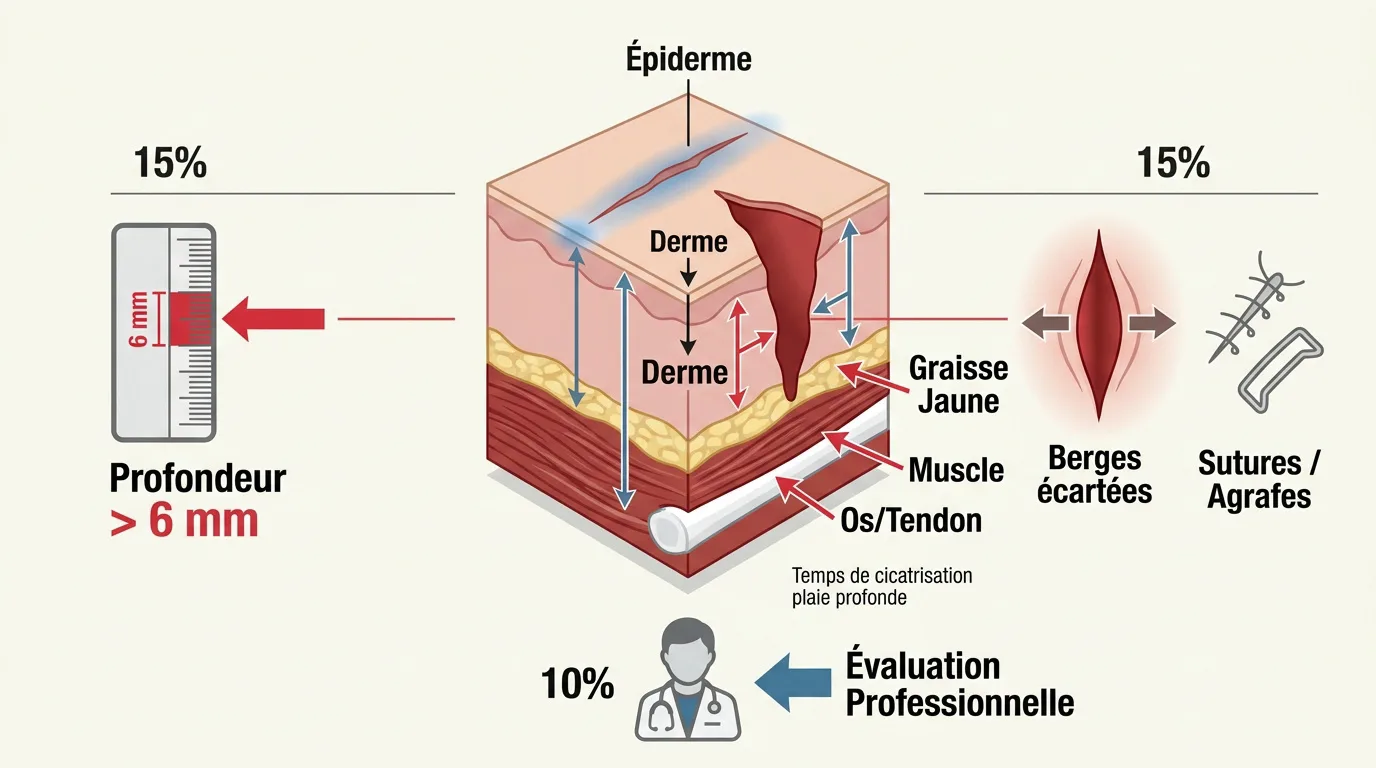 Examen médical d'une plaie profonde pour évaluer l'atteinte des tissus