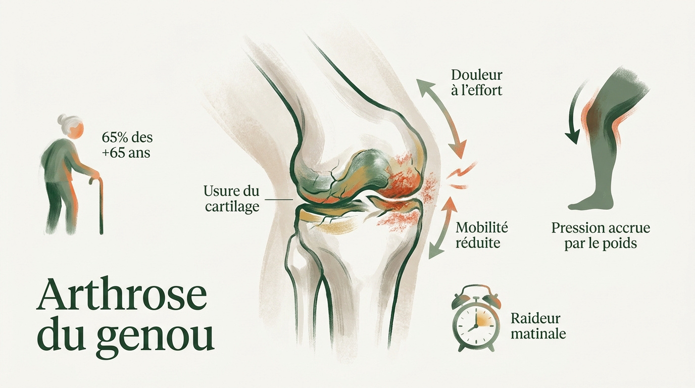 Schéma explicatif de l'usure du cartilage dans l'arthrose du genou