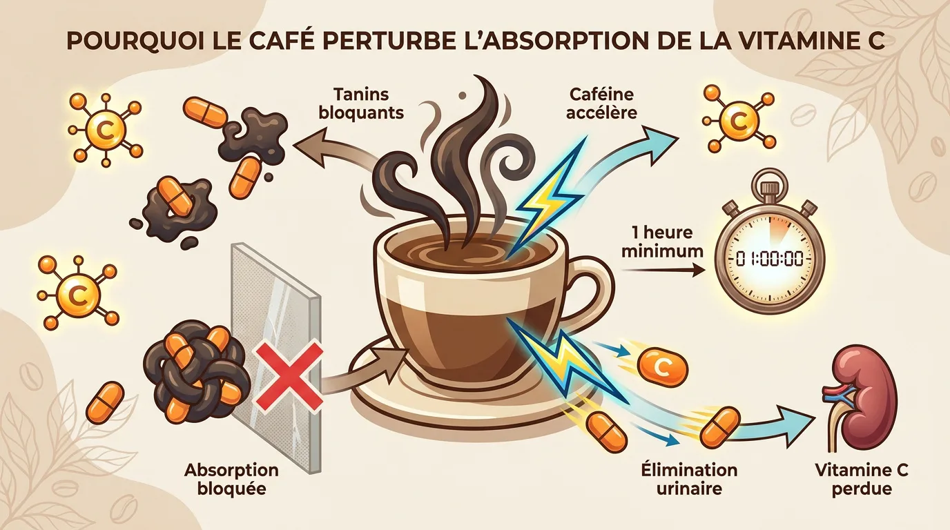 Illustration des interactions entre la consommation de café et l'assimilation de la vitamine C