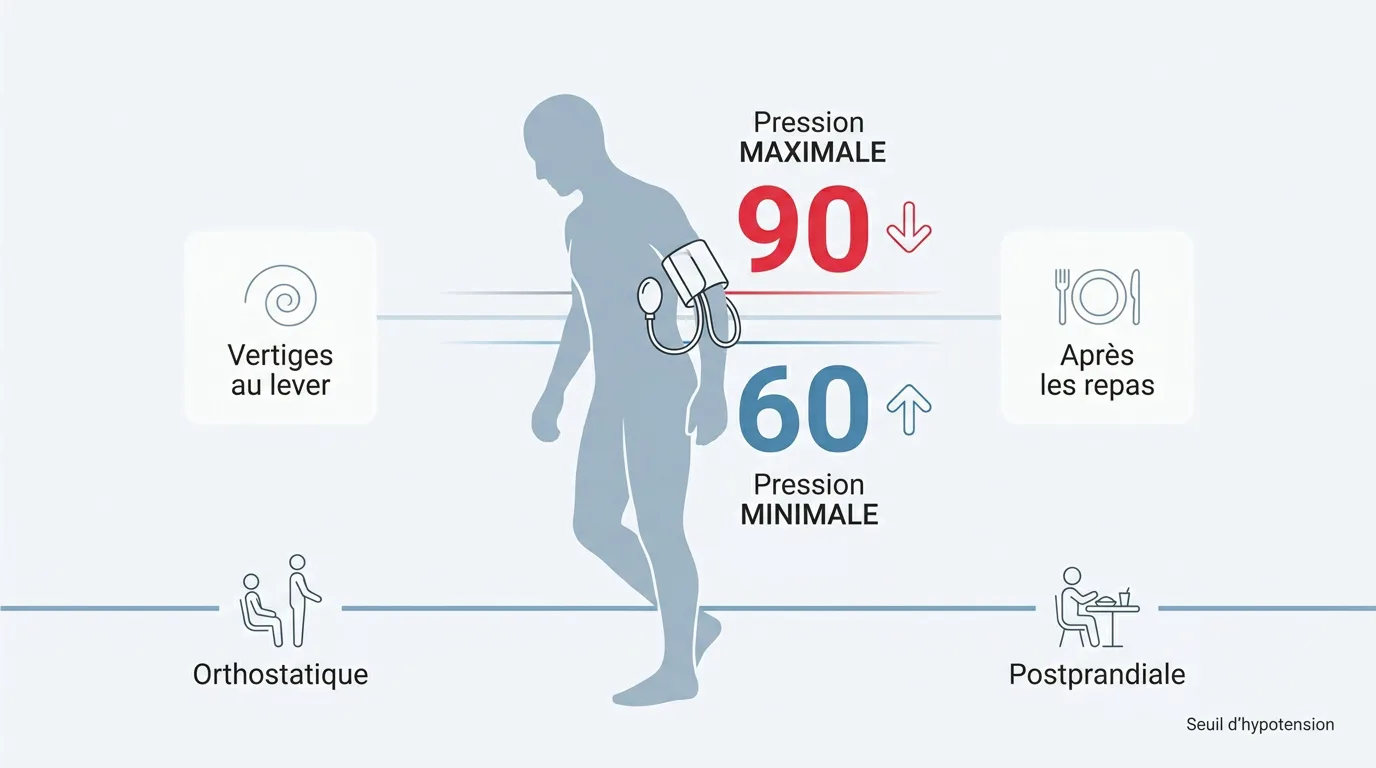 Schéma explicatif des symptômes et des seuils de l'hypotension artérielle