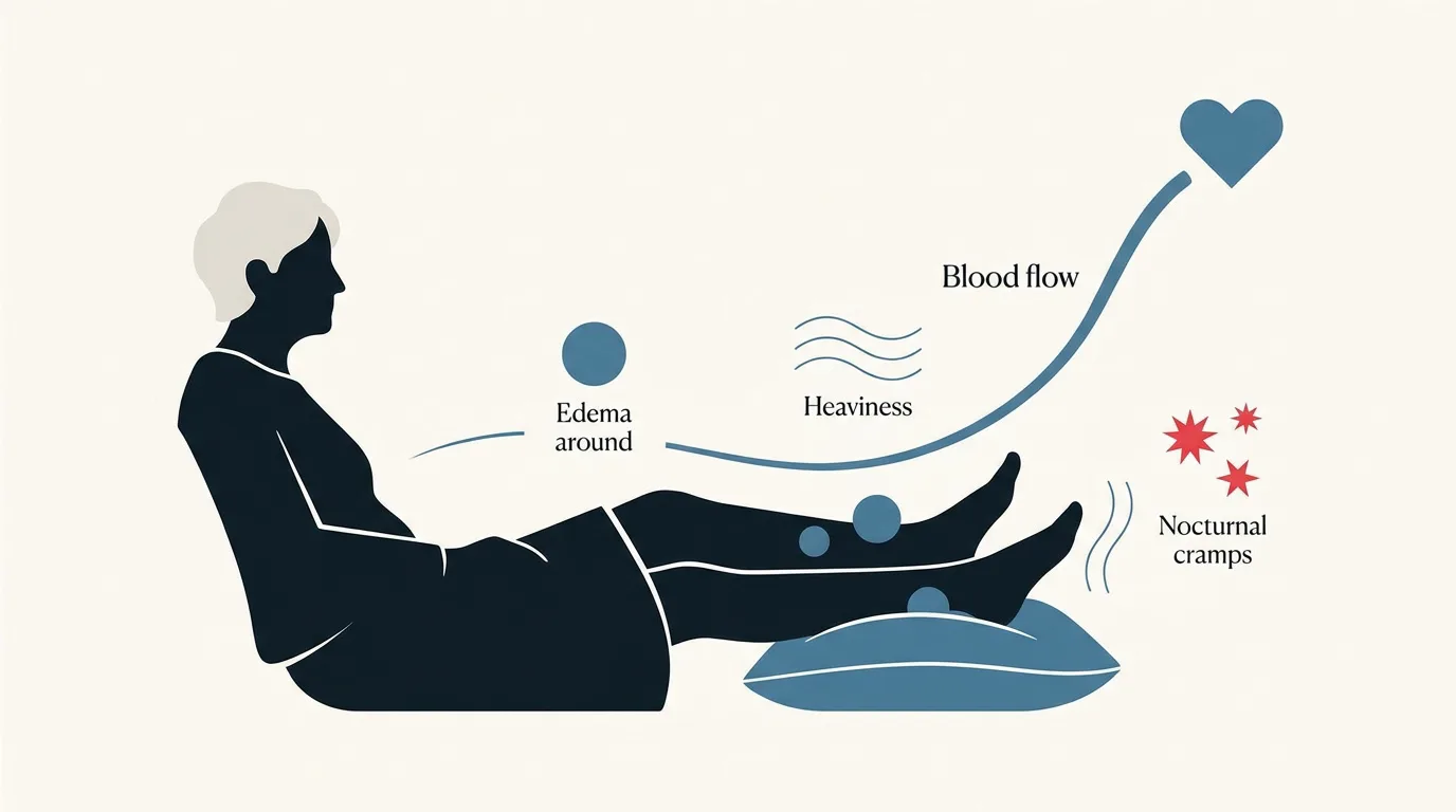 Illustration des symptômes de l'insuffisance veineuse et des jambes lourdes chez une personne âgée