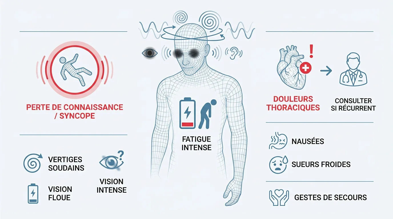 Infographie récapitulative des symptômes de l'hypotension artérielle
