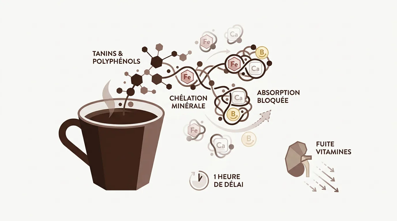 Illustration des interactions entre le café et l'absorption des nutriments dans le système digestif