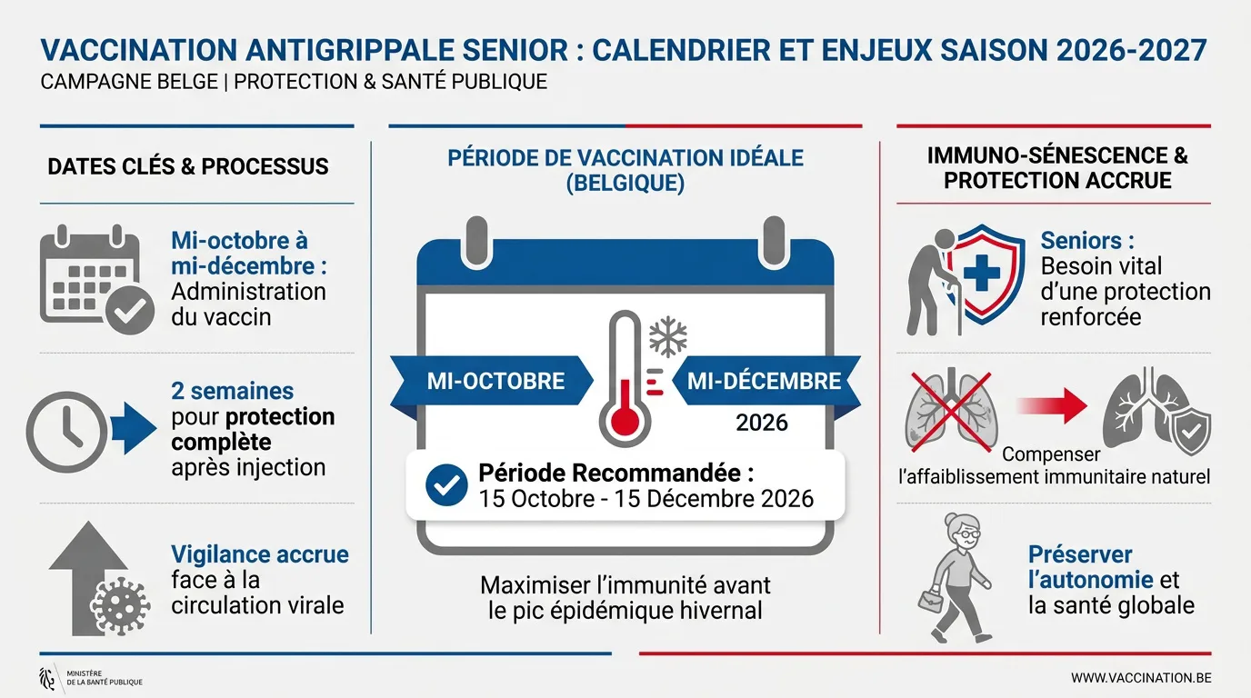 Infirmière préparant une injection de vaccin antigrippal pour un senior en Belgique